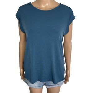 Banana Republic Solid Blue Crewneck Twist Back Pull On Short Sleeve Blouse Top